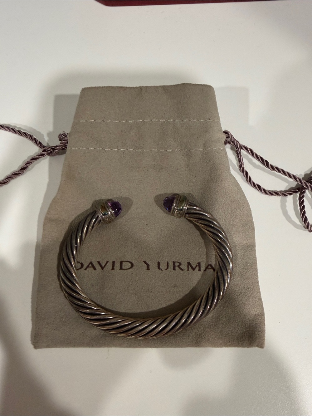 David Yurman Silver-Tone Cable Cuff Bracelet with Purple Gem Ends